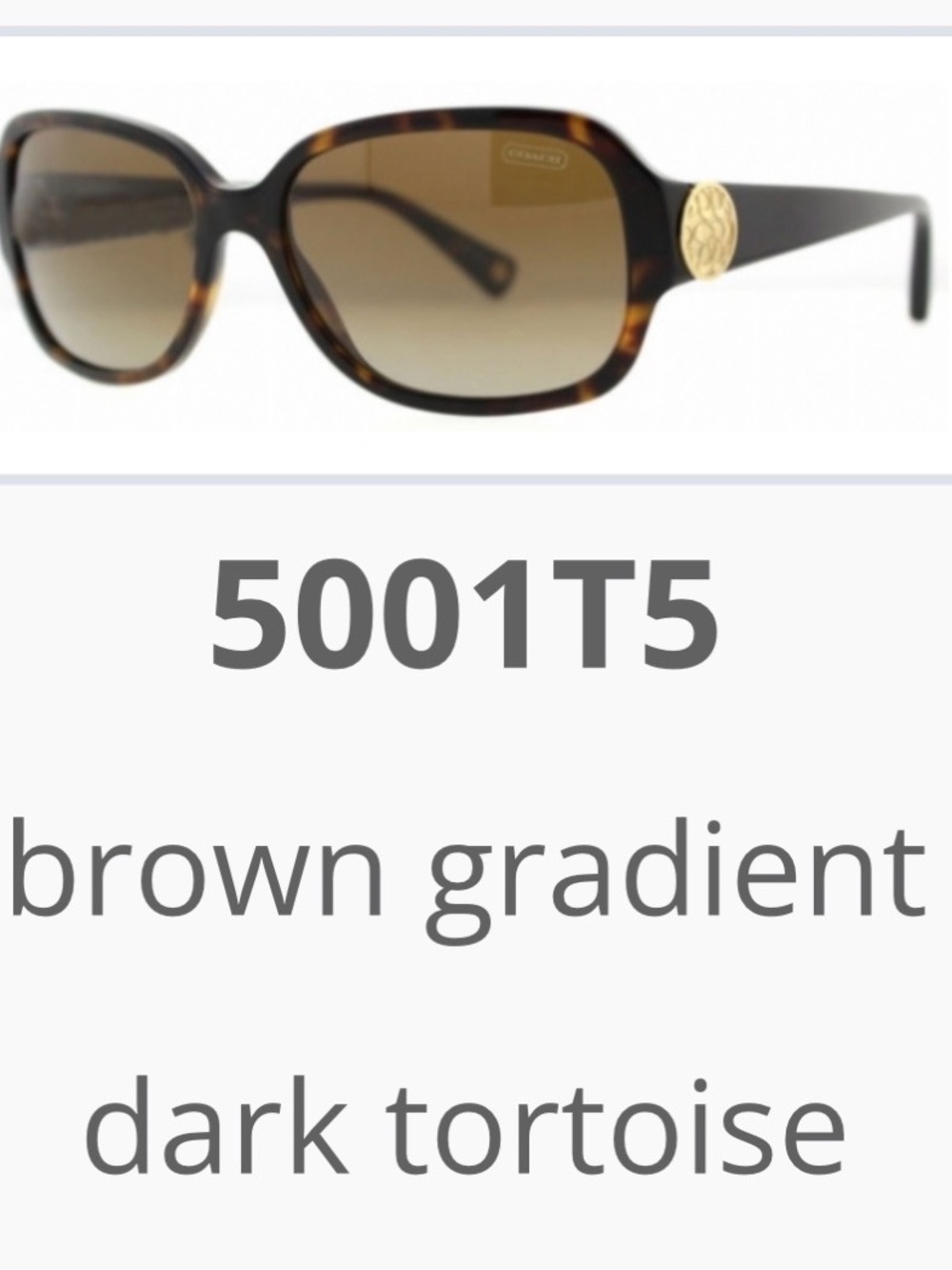 Coach ‘Allie’ Dark Tortoise Sunglasses w/Brown Gradient Lenses and Gold Accent - Picture 2 of 6